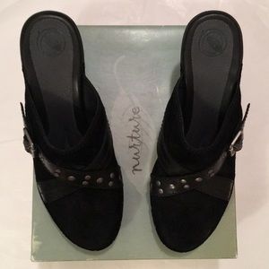 New Nurture Black Suede Clogs